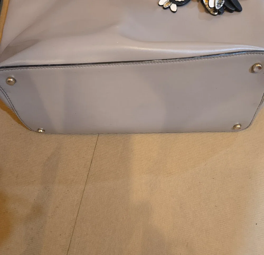 kate spade Taupe Leather Tote with Floral Charm